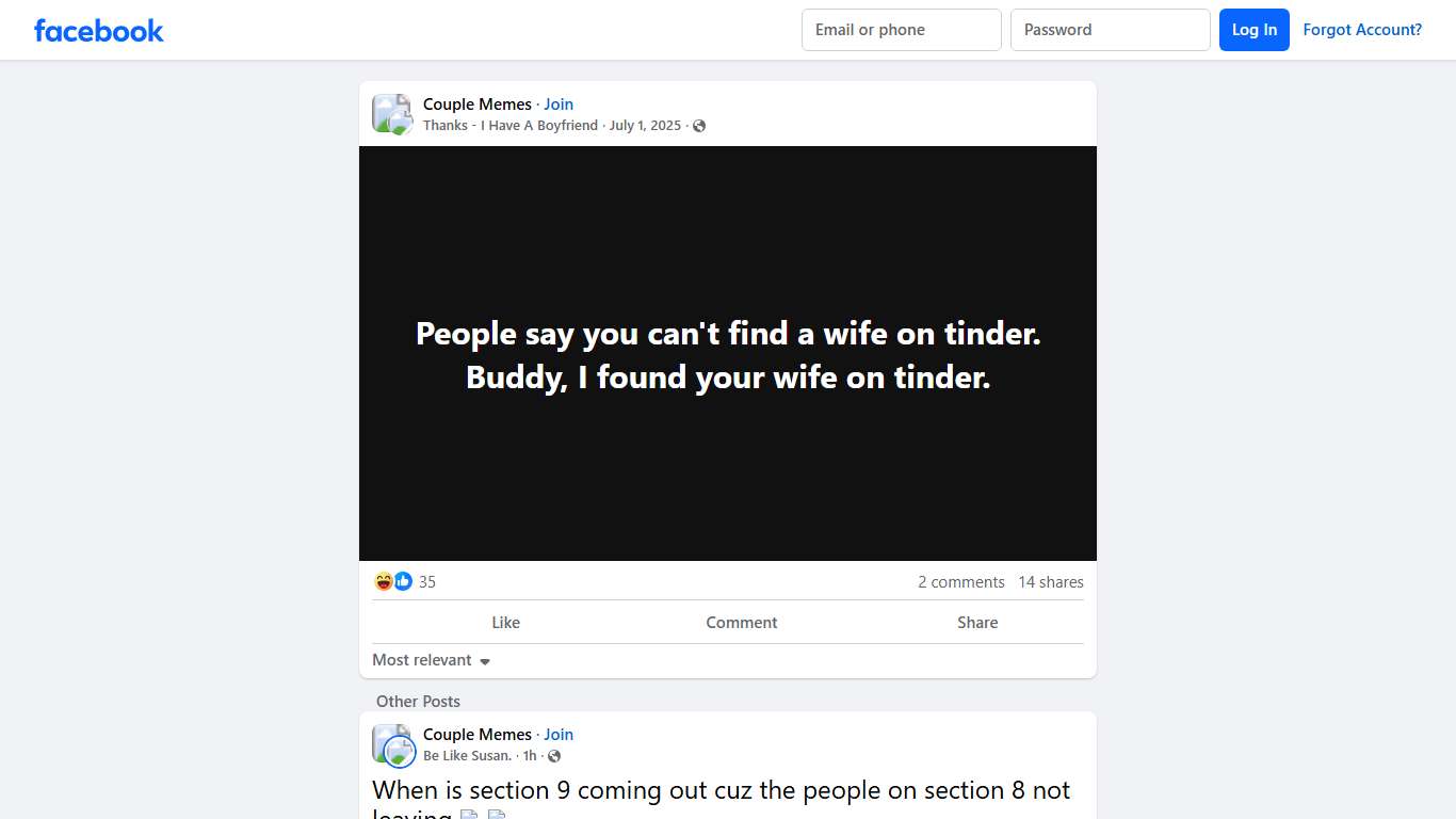 Couple Memes | People say you can't find a wife on tinder | Facebook